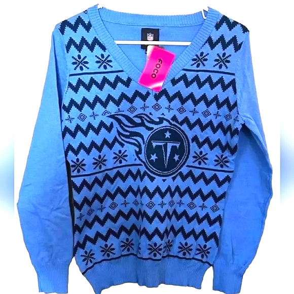 New FOCO NFL Tennessee Titans V-Neck Ugly X-mas Sweater! Blue. Women (M) - Picture 1 of 7